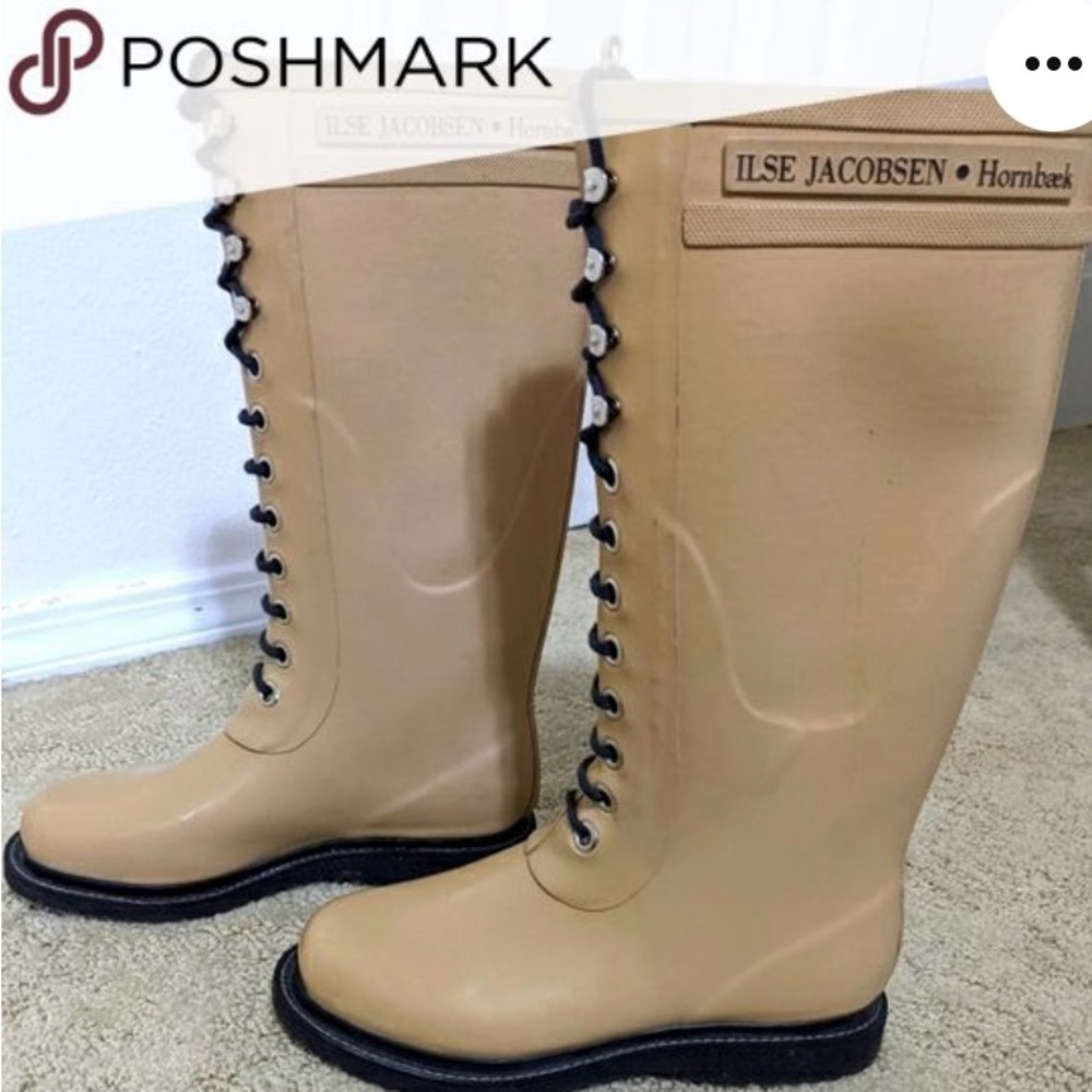Isle Jacobsen Hornbaek lace up Rain boot👢stunning! Like new! Handmade Designer